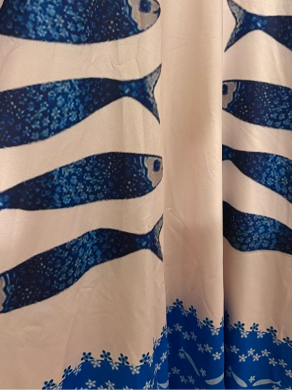 Champagne and Blue Striped Fish-Print Summer Dress *Never worn!* - Picture 4 of 4